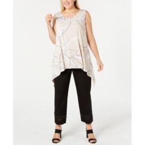 Alfani Plus Size Abstract Print Tunic, Neutral, Contour Wash, 0X